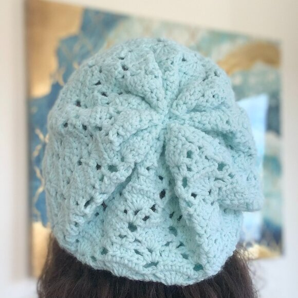 🧶Handmade Pastel Blue Mesh Style Slouchy Beanie - Picture 4 of 4